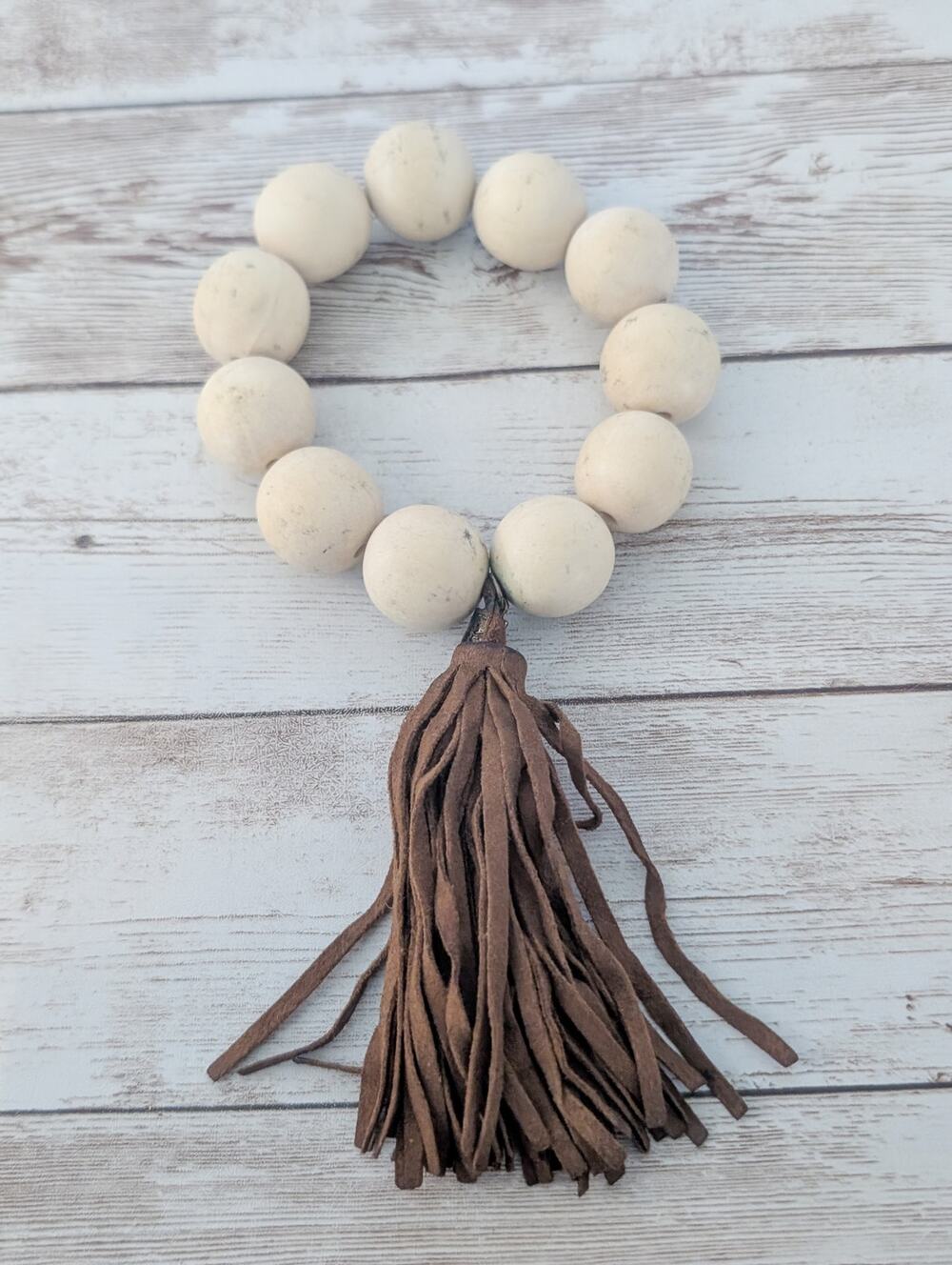 Chunky Stretch Bracelet with Brown Tassel